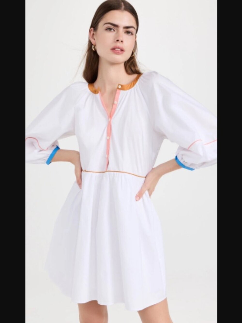 STAUD Mini Demi Dress In White Land And Sea Colorful Contrast Piping $295.00